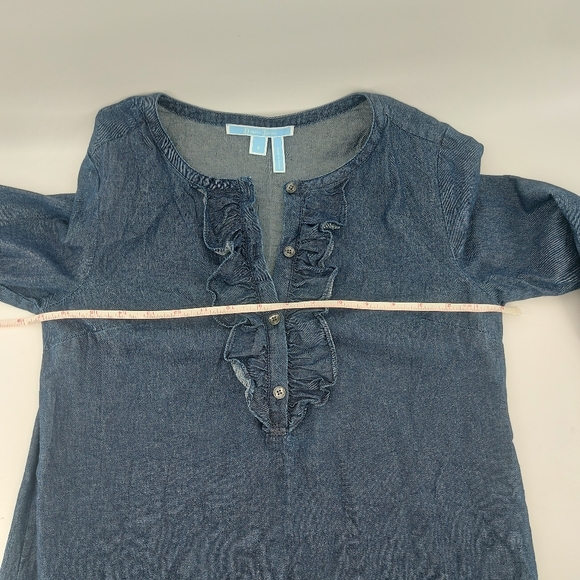 Draper James Chambray Ruffle Shift Dress Size 2 - Picture 11 of 12